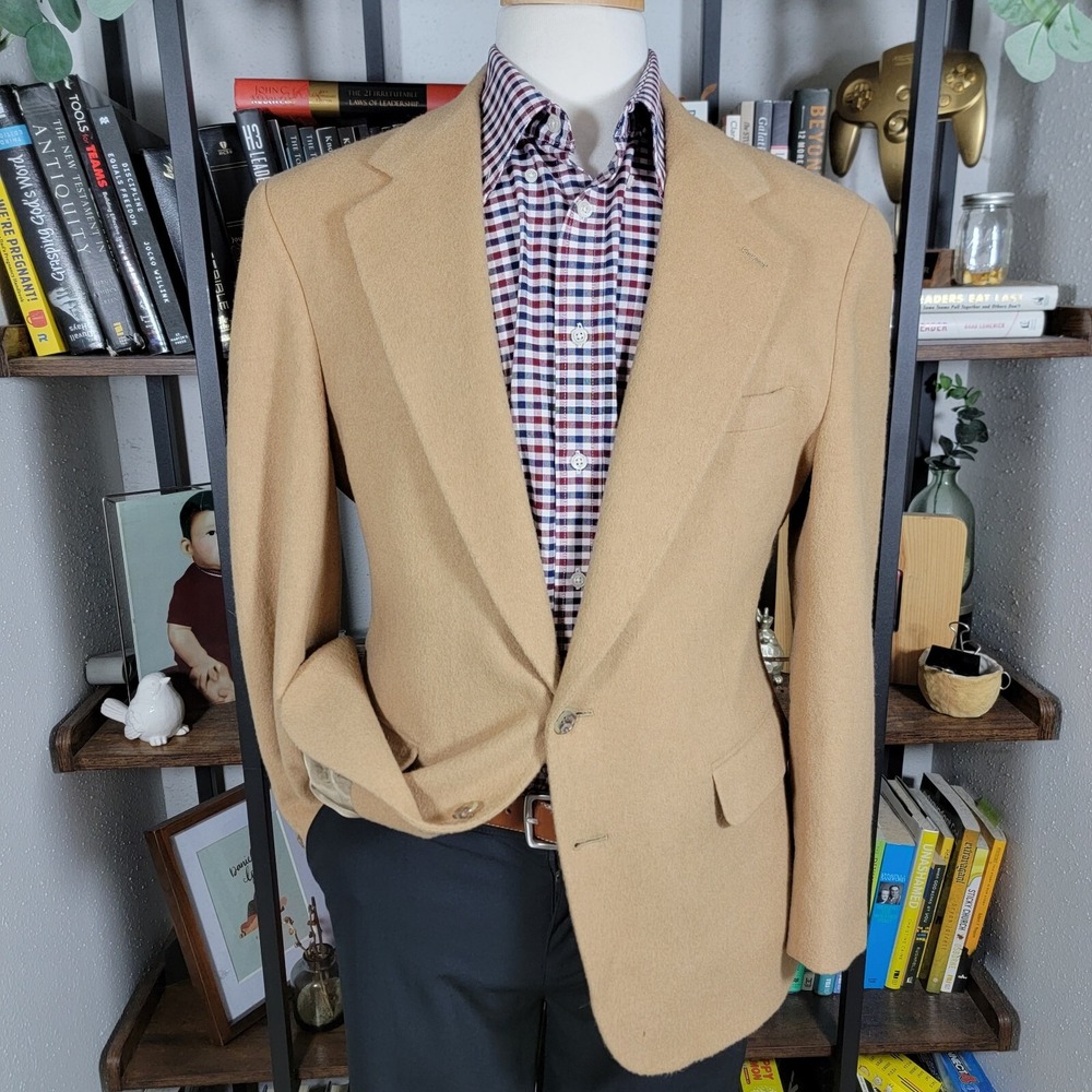 Evan Picone Men's Sport Coat Blazer two Button Solid‎ Beige Camel Hair Size 41R